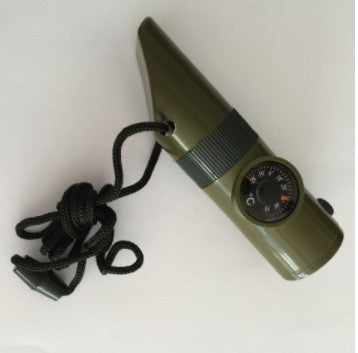 Camping Survival Whistle With Compass Thermometer Flashlight Magnifier