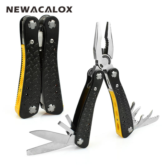 NEWACALOX Multifunction Pliers with Screwdriver kit Pocket Tools Camping Multi Tool Outdoor Survival Knife electric Crimping